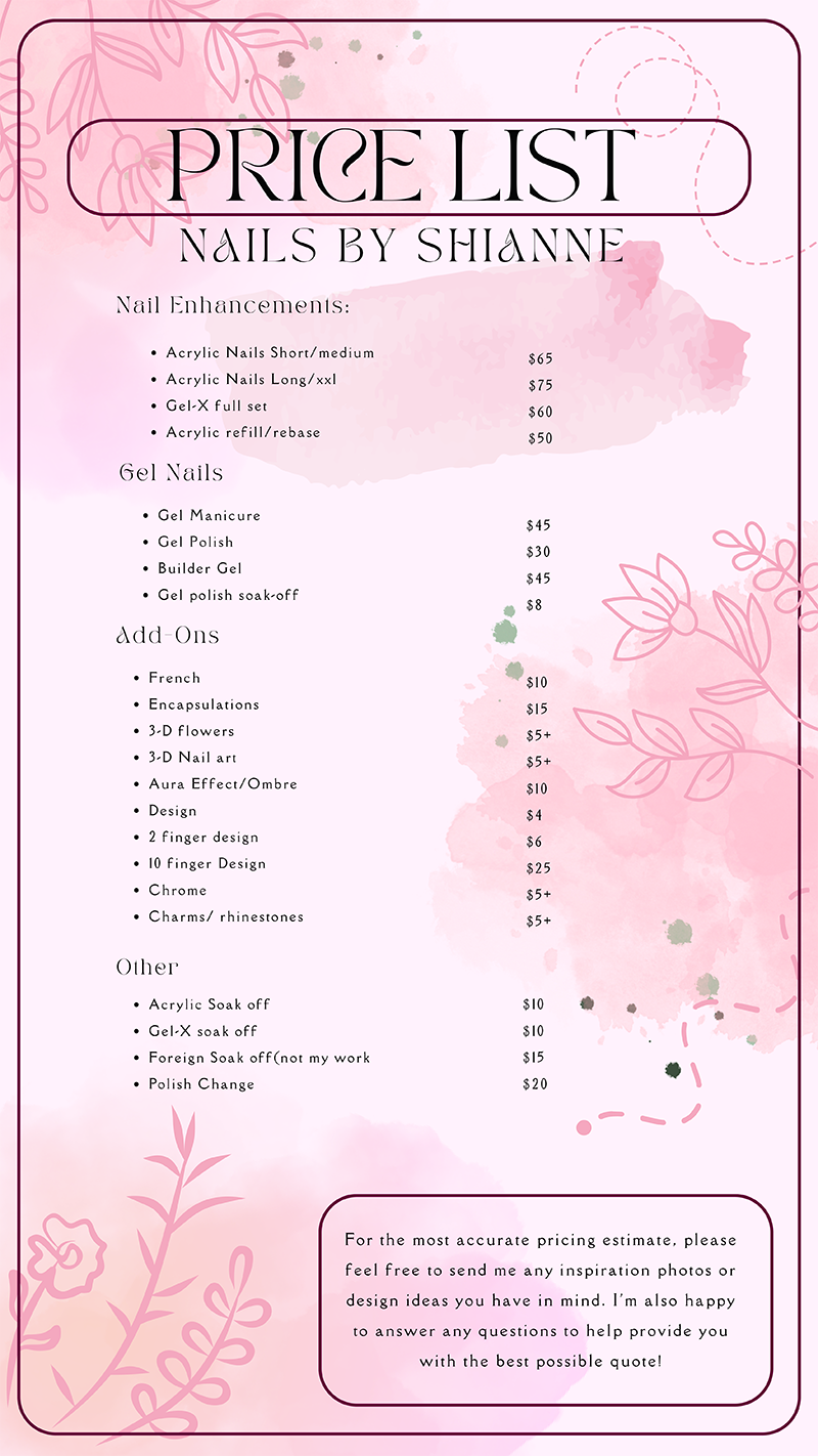 Nails by Shianne Price List-2 Pricing Nails by Shianne