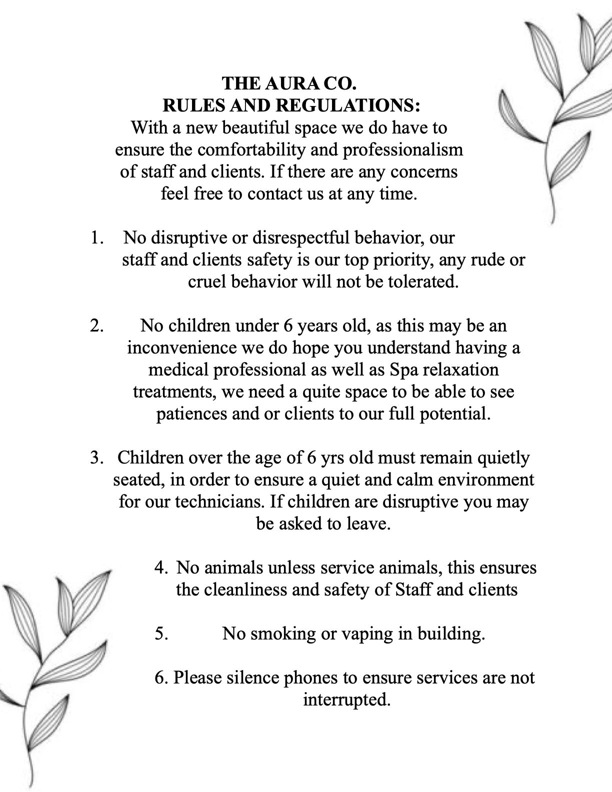 The Aura Co. Regs and rules.1